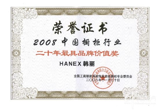 2008中国橱柜行业二十年最具品牌价值奖