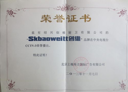 中央电视台3套荣誉证书