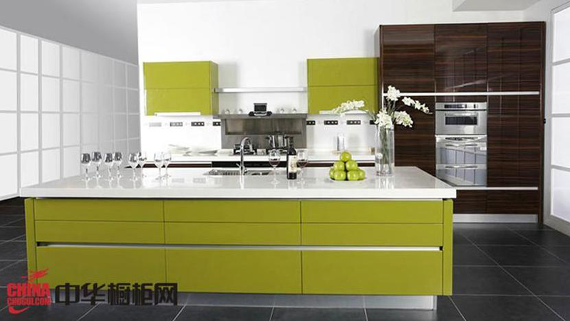 诺尔丽厨柜图片 现代简约风格整体橱柜效果图 草绿色烤漆橱柜图片