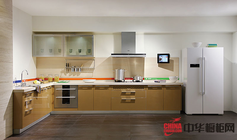 不锈钢烤漆橱柜图片 香槟色橱柜设计效果图 厨房装修效果图大全2012图片
