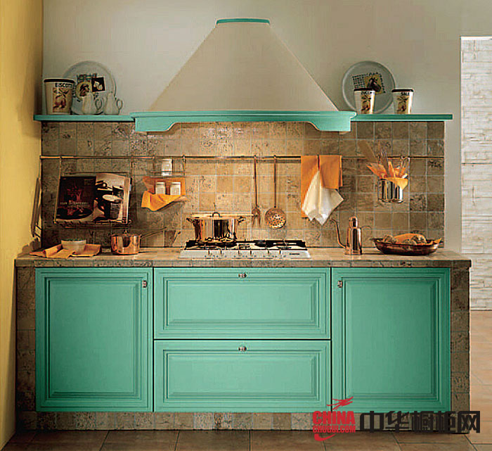 一字型小厨房装修效果图 蓝绿色整体橱柜图片 实木橱柜图片