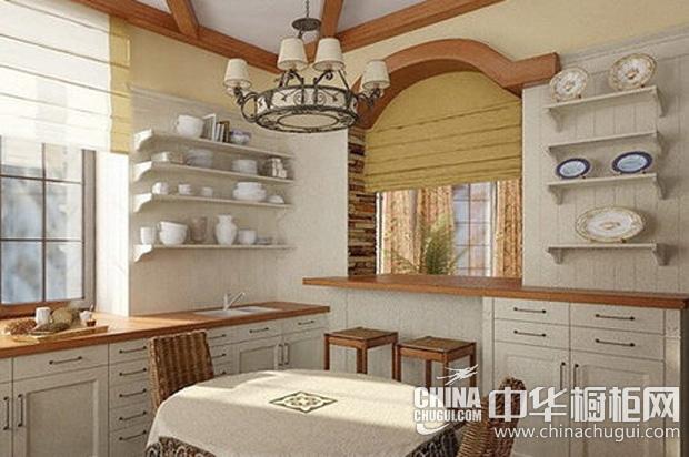 美式乡村风格厨房装修效果图 简约型整体橱柜营造宁静氛围