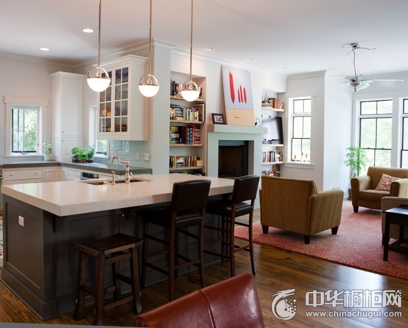 美式风格家居环境厨房橱柜装修实景图 岛型橱柜图片