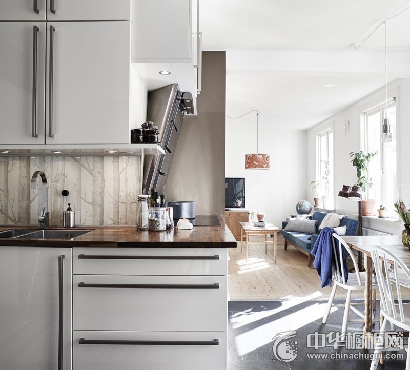 小户型厨房白色厨房橱柜效果图 L型整体橱柜装修效果图