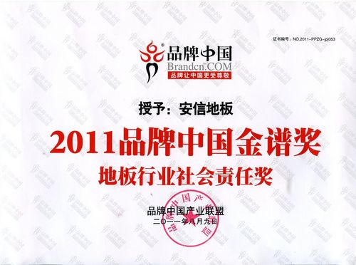 2011品牌中国金谱奖地板行业社会责任奖